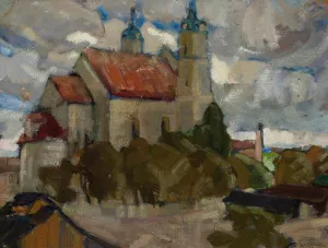Church among trees Oil painting by Michal Rouba