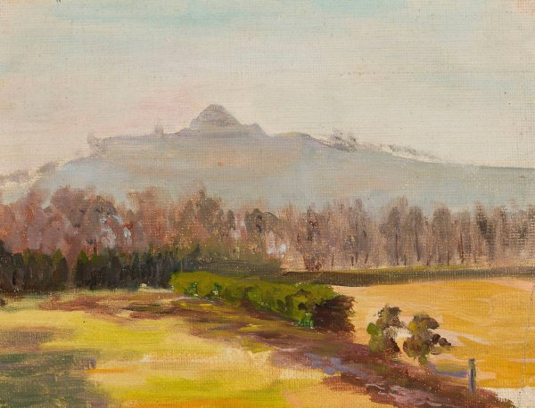 Landscape with a view of the KoSciuszko Mound  by Michal Rouba - Hand-Painted Oil Painting Reproduction