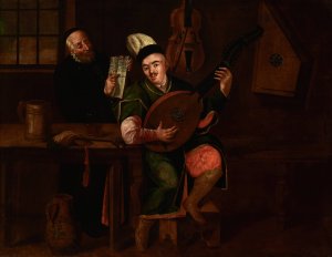 Bandura Player with a Jew by Michal Stachowicz Oil Painting