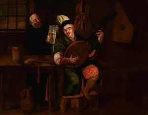 Bandura Player with a Jew Oil painting by Michal Stachowicz