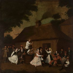 Dancing in front of the village inn by Michal Stachowicz Oil Painting