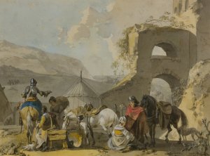 Soldiers And Their Women In An Encampment by Michel Duplessis Oil Painting