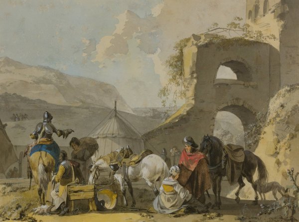 Soldiers And Their Women In An Encampment by Michel Duplessis - Hand-Painted Oil Painting Reproduction