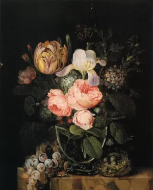 Still Life with Flowers, Grapes and a Bird's Nest painting by Michel Joseph Speeckaert