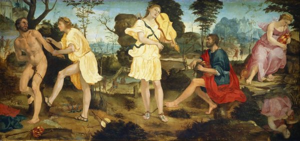 Apollo and Marsyas  by Michelangelo Anselmi - Hand-Painted Oil Painting Reproduction