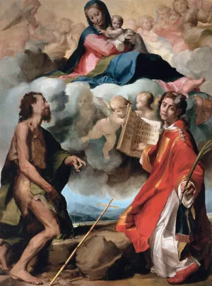 Virgin in Glory Flanked by Sts John the Baptist and Stephen Oil painting by Michelangelo