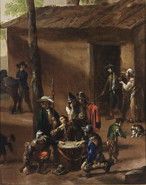 Main Product Photo of Soldiers Playing Dice Painting by Michelangelo Cerquozzi
