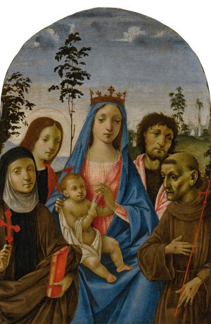 Madonna and Child with Saints Clare, John the Evangelist, John the Baptist, and Francis by Michelangelo Di Pietro Membrini Oil Painting
