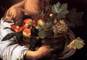 Boy with a Basket of Fruit Detail painting by Caravaggio