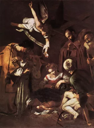 Nativity with St Francis and St Lawrence painting by Caravaggio