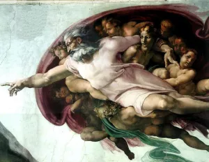 Creation of Adam Detail painting by Michelangelo