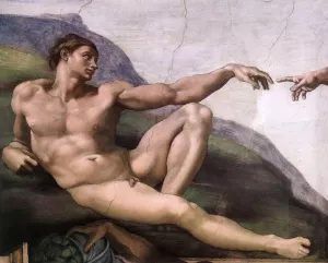 Creation of Adam Detail painting by Michelangelo