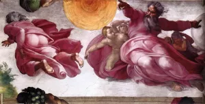 Creation of the Sun, Moon, and Plants by Michelangelo - Oil Painting Reproduction