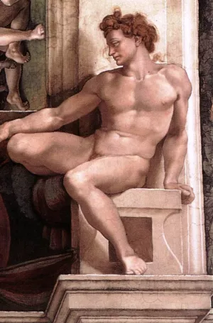 Ignudo 16 by Michelangelo - Oil Painting Reproduction