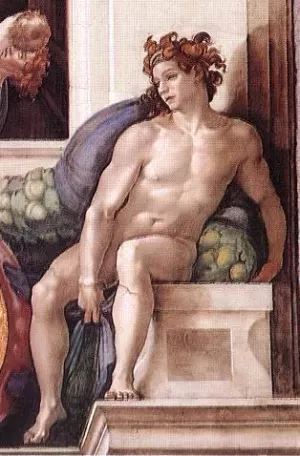 Ignudo 17 by Michelangelo - Oil Painting Reproduction