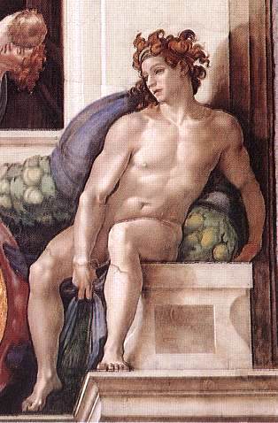 Main Product Photo of Ignudo 17 Painting by Michelangelo