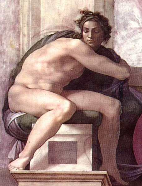 Main Product Photo of Ignudo 2 Painting by Michelangelo