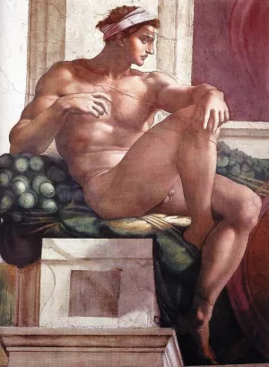 Ignudo 3 by Michelangelo - Oil Painting Reproduction