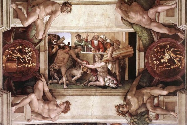 Main Product Photo of Sacrifice of Noah with Ignudi and Medallions Painting by Michelangelo