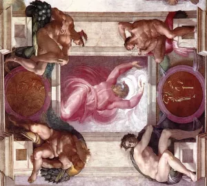 Separation of Light from Darkness with Ignudi and Medallions by Michelangelo Oil Painting