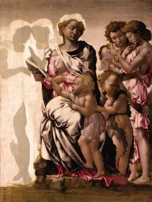 Virgin and Child with St John and Angels by Michelangelo - Oil Painting Reproduction