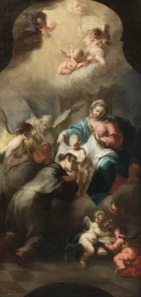 The appearance of the baby Jesus and the Mother of God to St. Antonius von Padua by Michelangelo Unterberger Oil Painting