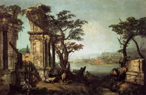Capriccio with Classical Arch and Goats painting by Michele Marieschi