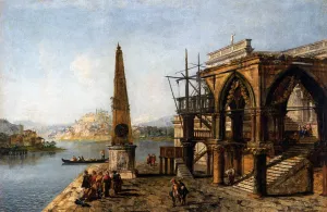 Capriccio with Gothic Building and Obelisk by Michele Marieschi - Oil Painting Reproduction