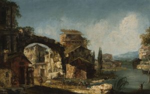 Landscape with ruins by Michele Marieschi Oil Painting