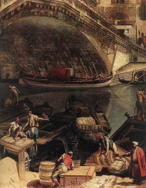 The Rialto Bridge from the Riva del Vin Detail painting by Michele Marieschi