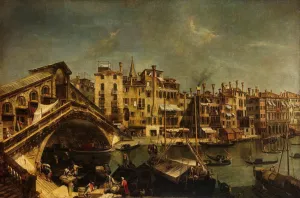 The Rialto Bridge from the Riva del Vin painting by Michele Marieschi