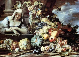Still-Life with a Female Figure by Michele Pace Del Campidoglio - Oil Painting Reproduction
