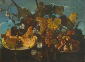 Still Life with Grapes, Figs and Marrow by Michele Pace Del Campidoglio Oil Painting