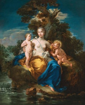 Latona and her children, Apollo and Diana, in a moonlit landscape by Michele Rocca Oil Painting