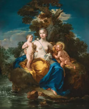Latona and her children, Apollo and Diana, in a moonlit landscape by Michele Rocca Oil Painting