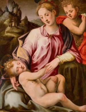 The Virgin and Child with the young Saint John the Baptist by Michele Tosini Oil Painting