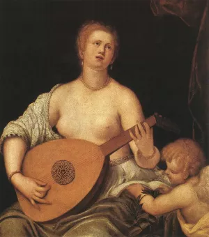The Lute-Playing Venus with Cupid by Micheli Parrasio Oil Painting