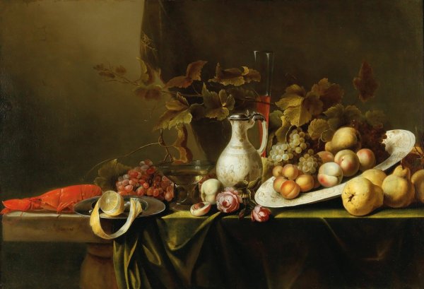 Fruit, flowers, a boiled lobster and a jug by Michiel Simons - Hand-Painted Oil Painting Reproduction