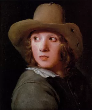 A Portrait Of A Young Man Wearing A Brown Hat Oil painting by Michiel Sweerts