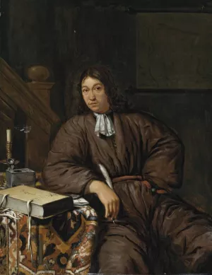 A Gentleman At His Desk by Michiel Van Musscher Oil Painting