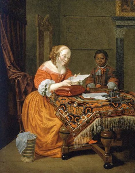 Main Product Photo of A Young Girl at a Table Painting by Michiel Van Musscher