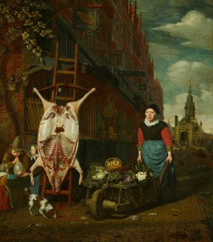 Het varken op de leer met gezicht op de Haarlemmerpoort by Michiel Van Musscher Oil Painting