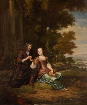 Portrait of a Young Couple by Michiel Van Musscher Oil Painting