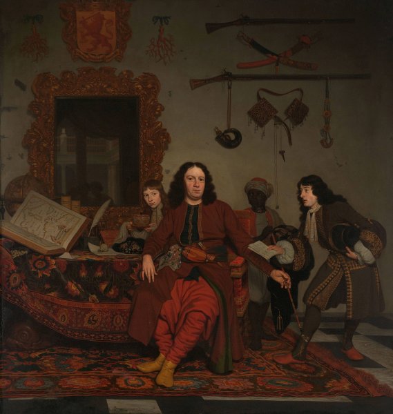 Main Product Photo of Thomas Hees and his Servant Thomas and Nephews Jan and Andries Hees  Painting by Michiel Van Musscher