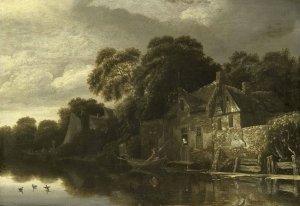 Old Cottage on the Water by Michiel Van Vries Oil Painting