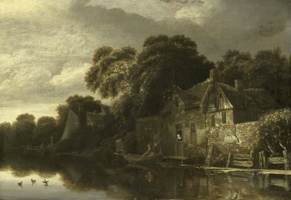 Main Product Photo of Old Cottage on the Water  Painting by Michiel Van Vries