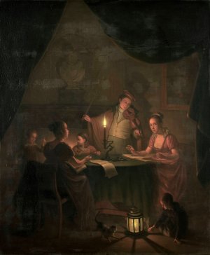 A Musical Party by Candlelight by Michiel Versteegh Oil Painting