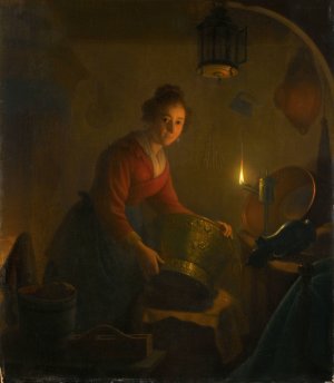 A Woman in a Kitchen by Candlelight by Michiel Versteegh Oil Painting