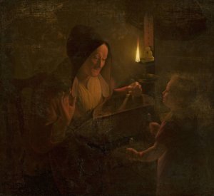 Figural scene by candlelight by Michiel Versteegh Oil Painting