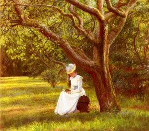 Reading In The Park by Micholine Anemine Poulsen - Oil Painting Reproduction